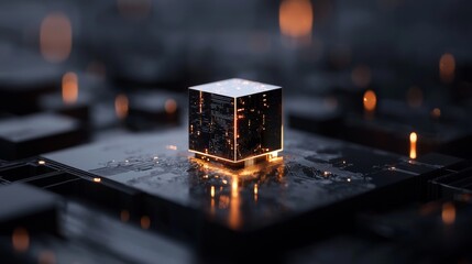 Poster - The concept of quantum information processing involves AI and quantum computing for advanced data processing, featuring a central processing unit depicted as a glowing 3D CPU, along with