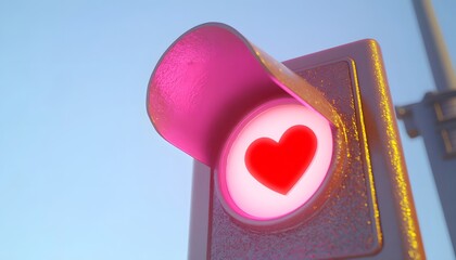 Poster - Pink Traffic Light Shows A Red Heart Symbol