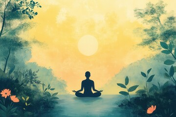 Aufkleber - Meditation session in nature with soft natural light creating a peaceful ambiance at sunrise