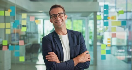 Aufkleber - Face, business and man with smile in office of ambition, finance consultant and company growth. Portrait, person and arms crossed for experience, about us and asset management of financial investment