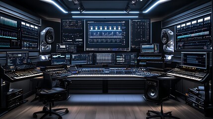 Poster - A futuristic music studio using AI for composition and production 