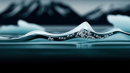 Wall Mural - a close-up of a wave in the water with a mountain in the background and snowcapped mountains in the 