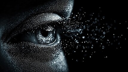 Wall Mural - a monochrome image of an individual's tear-stained eye