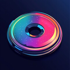 Poster - Abstract 3D Render of a Circular Object with Gradient Colors and Reflective Surfaces on a Dark Background
