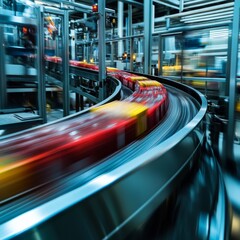Fototapete - Automated Conveyor System:  Motion Blur View of Packaging on the Production Line at High Speed. 