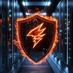 Aufkleber - Cybersecurity Shield: Data Protection in a Server Room with Fiery Defense Against Digital Threats