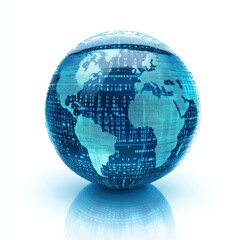 Fototapete - Digital Earth Globe with Tech Grid and Reflection, Global Network, Data Visualization and Connection Concept 