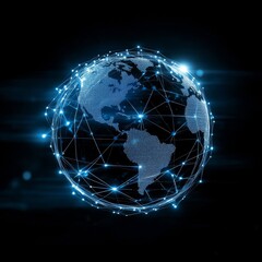 Leinwandbilder - Global Connectivity: Digital Earth with Glowing Network Connections on Dark Background