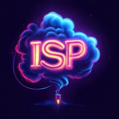 Leinwandbilder - ISP Concept: Glowing Text with Cloud Design and Internet Connection Theme, Dark Background.