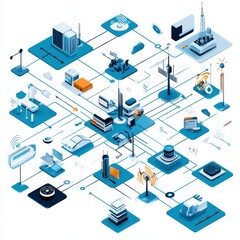 Aufkleber - Isometric View of Network Communication Infrastructure and Technology Connections for Data and Information Exchange