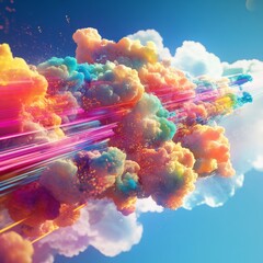Aufkleber - Rainbow Cloudburst: A Vibrant Explosion of Color in the Sky with Electric Streaks of Light