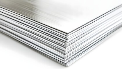 Poster - A Stack of Shiny Metal Sheets Reflecting Light
