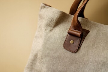 Poster - Stylish tote bag showcasing a modern design with leather accents and a neutral fabric background