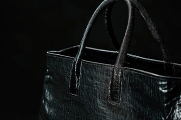 Poster - Elegant black handbag showcasing craftsmanship and style against a dark backdrop for a contemporary look