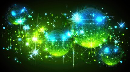 Wall Mural - floating glowing orbs with sparkles over dark background. abstract digital art, light