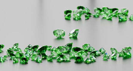 Poster - Green Emerald Diamond Group on Glossy Background Soft Focus 3d illustration	
