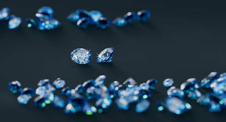 Poster - Blue diamond sapphire placed on black background main object focus 3d rendering	

