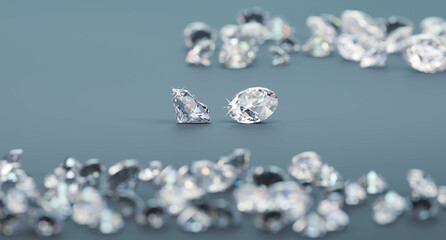 Poster - Round Brilliant diamonds group placed on blue background 3d Rendering Soft Focus	
