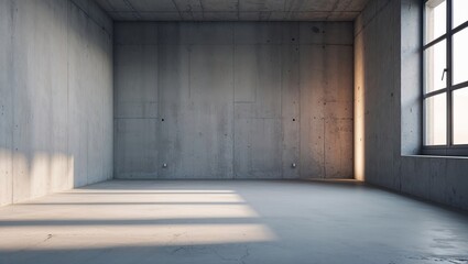 Poster - Empty modern room with concrete walls and natural light in a minimalistic setting