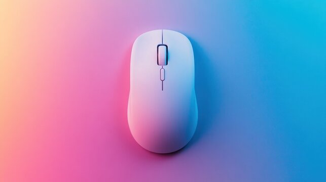 Modern white computer mouse on a vibrant gradient background