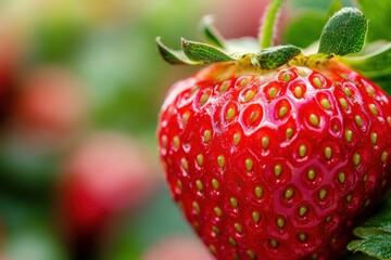 Poster - Fresh strawberries growing in a vibrant field under natural light during the summer season