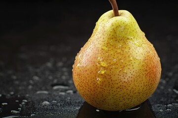 Aufkleber - Freshly washed pear with droplets resting on its surface against a dark background