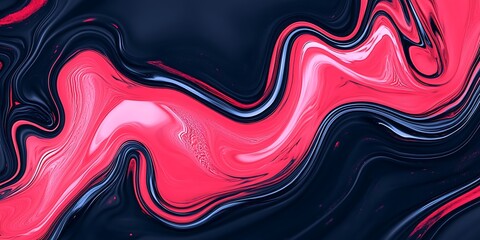 Aufkleber - Abstract fluid acrylic painting with pink, navy, and white swirled color
