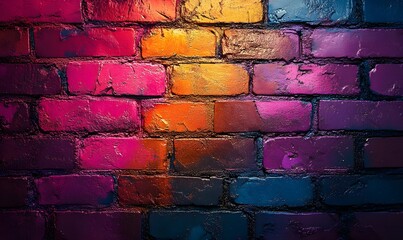 Poster - Vibrant Painted Brick Wall Texture with a Spectrum of Bold Colors and Grunge Aesthetic