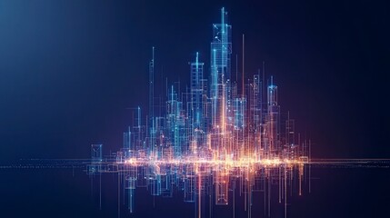 Poster - Abstract digital cityscape with glowing lights against a dark background, suggesting technology and innovation.