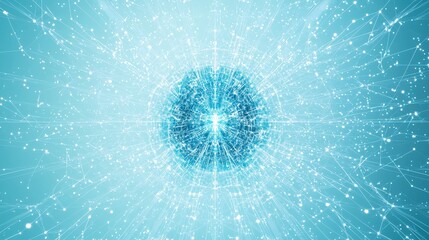 Poster - A glowing sphere surrounded by dynamic, radiating lines of light, creating a sense of energy and movement in a blue-toned background.