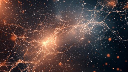 Poster - A vibrant cosmic background featuring glowing lines and particles, resembling a network in a starry universe.