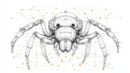 Poster - Intricate illustration of a tarantula with detailed anatomy, featuring a geometrical design and a scientific approach.