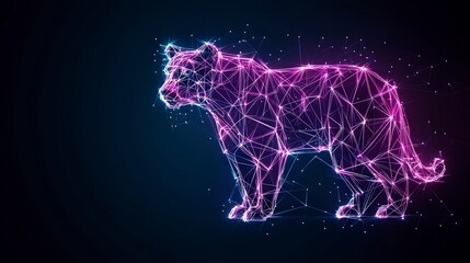 Poster - digital representation of a glowing tiger figure, showcasing vibrant colors in a connected, geometri