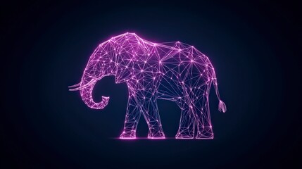 Poster - Digital illustration of an elephant formed from vibrant, glowing particles on a dark background.