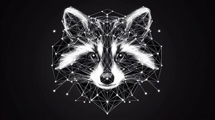Poster - Digital illustration of a raccoon face created with a network of light dots and lines against a dark background.