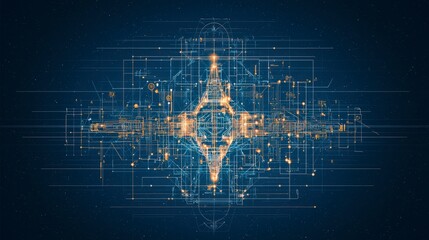 Poster - abstract digital design featuring glowing lines and patterns on a dark background, creating a futuri