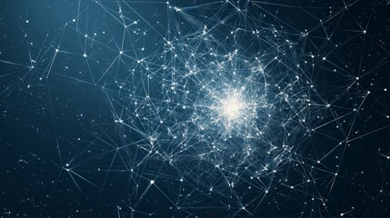 Poster - a dynamic web of interconnected nodes radiates light against a dark background, symbolizing networks