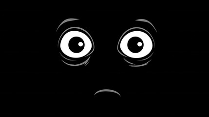 Aufkleber - Eerie minimalist icon featuring a dark face with wide fearful eyes and stark monochrome contrast evoking unease and unfamiliarity
