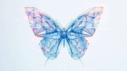 Poster - Digital artwork of a butterfly, featuring a geometric design in blue and purple hues against a light background.