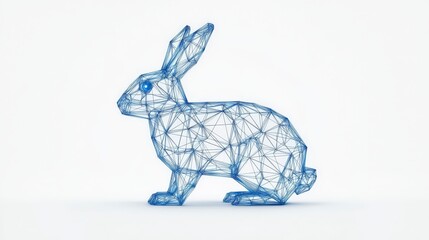 Poster - A stylized blue rabbit sculpture created with geometric lines against a plain background.