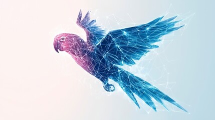 Poster - A vibrant, digital illustration of a parrot in flight, featuring a blend of blue and pink colors, symbolizing creativity and freedom.