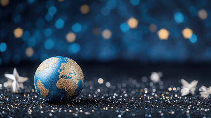Wall Mural - Earth and stars connection: miniature globe with starry background for astronomy theme