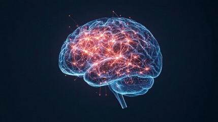 Poster - A digital representation of a brain with glowing connections, symbolizing neural activity and advanced technology.