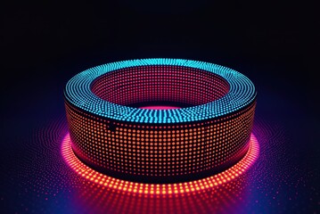 Poster - Futuristic glowing led torus illuminating dark background, creating a vibrant and technological atmosphere