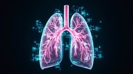 Poster - Digital illustration of human lungs with glowing veins, symbolizing respiratory health and technology in medicine.