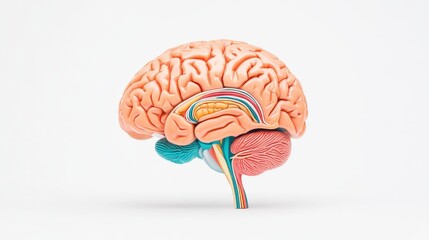 Poster - Anatomically accurate model of a human brain showcasing detailed structures and vibrant colors against a plain background.