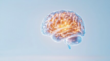 Poster - A glowing, digital representation of a brain with bright neural connections against a soft background.