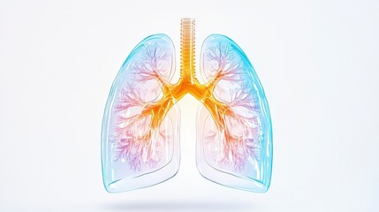 Poster - Illustration of human lungs with a vibrant color gradient, showcasing the bronchial structure and alveoli against a clean white background.
