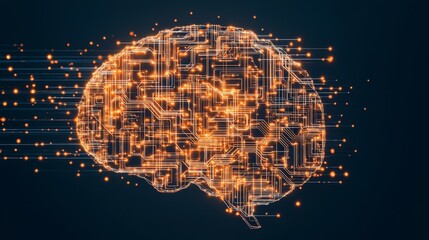 Poster - Digital brain illustration with glowing circuitry, symbolizing technology and artificial intelligence.