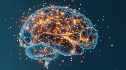 Poster - Digital representation of a brain with glowing connections, symbolizing intelligence, technology, and neural networks.